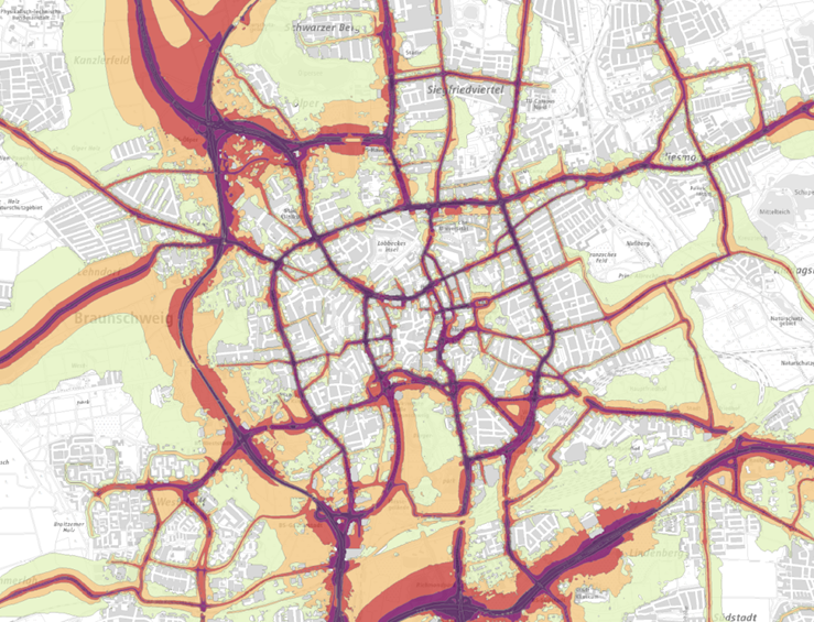 Ausschnitt einer Lärmkarte aus Braunschweig